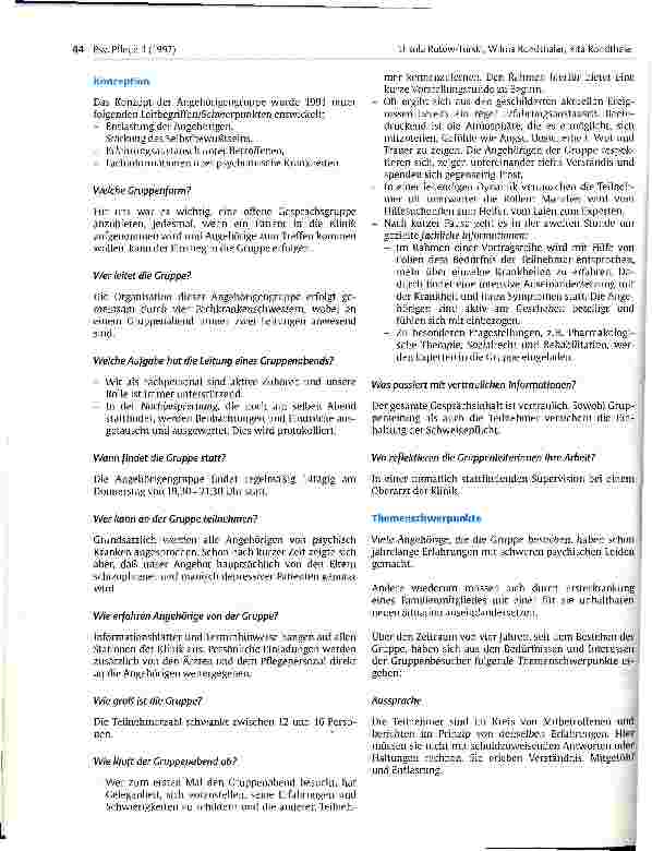 Vorschauseite 2: Die andere Seite einer psychischen Erkrankung Arbeit mit Angehörigen in der Gruppe - auch eine pflegerische Tätigkeit?