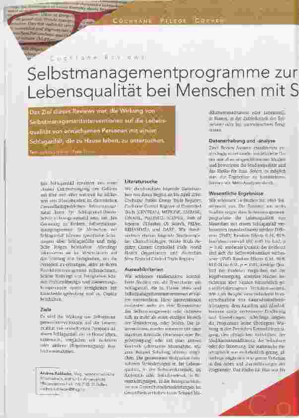 Vorschauseite 1: Selbstmanagementprogramme zur Förderung der Lebensqualität bei Menschen mit Schlaganfall