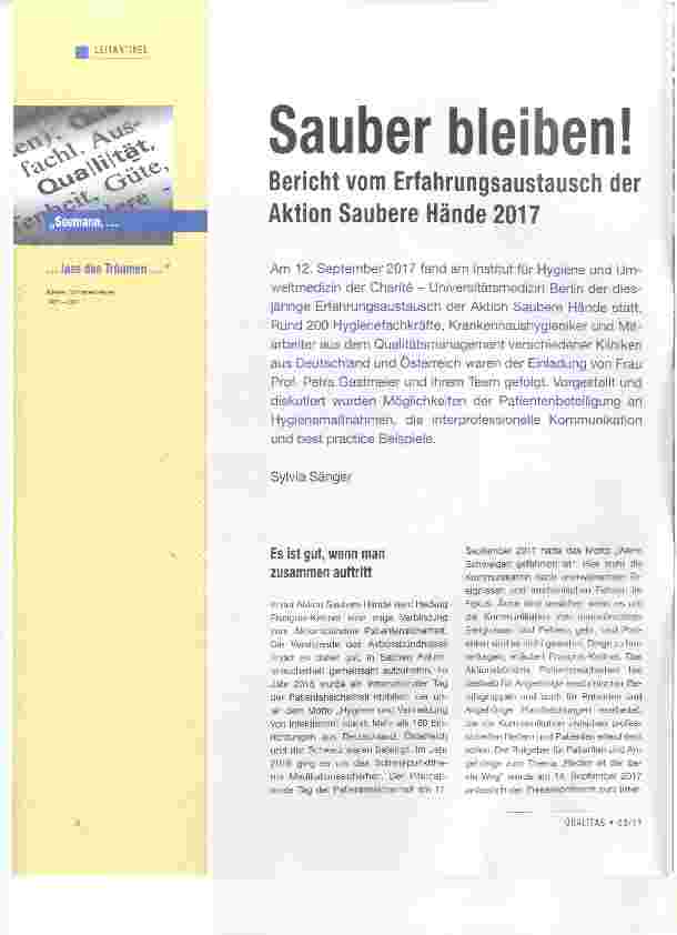 Vorschauseite 1: Sauber bleiben! Bericht vom Erfahrungsaustausch der Aktion Saubere Hände 2017
