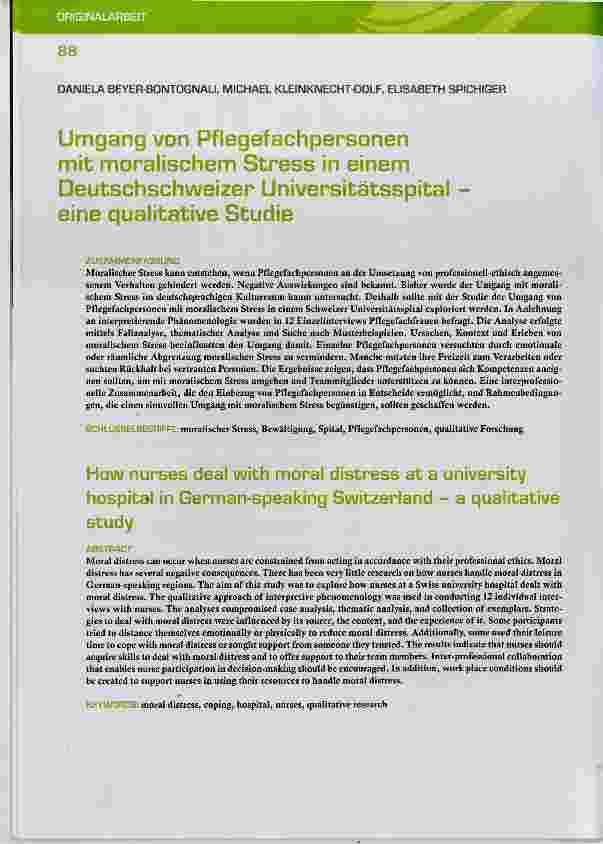 Vorschauseite 1: Umgang von Pflegefachpersonen mit moralischem Stress in einem Deutschschweizer Universitätsspital eine qualitative Studie