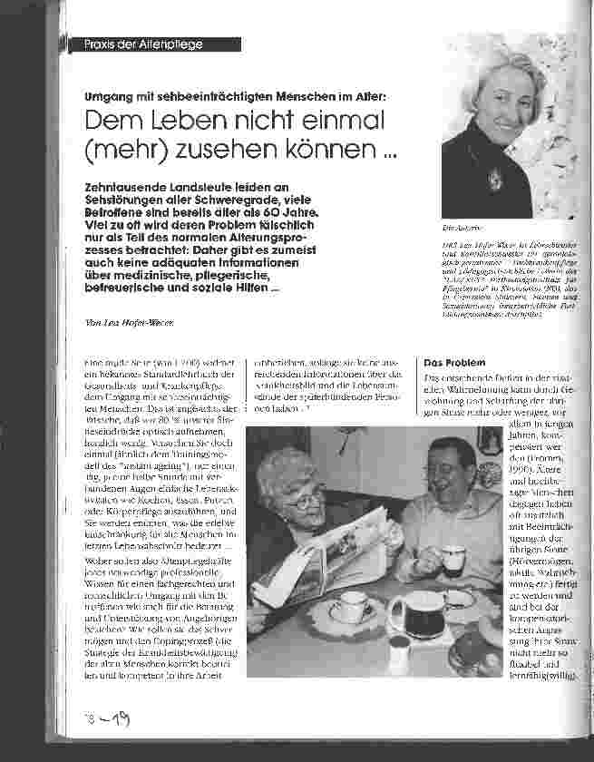 Vorschauseite 1: Umgang mit sehbeeinträchtigten Menschen im Alter: Dem Leben nicht einmal (mehr) zusehen können ...