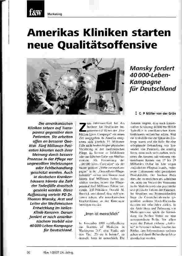Vorschauseite 1: Amerikas Kliniken starten neue Qualitätsoffensive