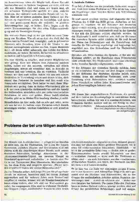 Vorschauseite 1: Probleme der bei uns tätigen ausländischen Schwestern