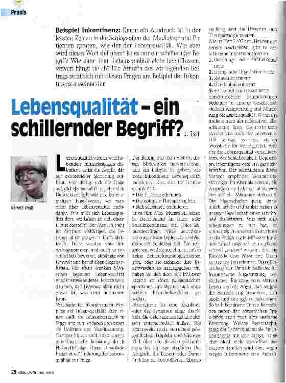 Vorschauseite 1: Lebensqualität - ein schillernder Begriff? Beispiel Inkontinenz