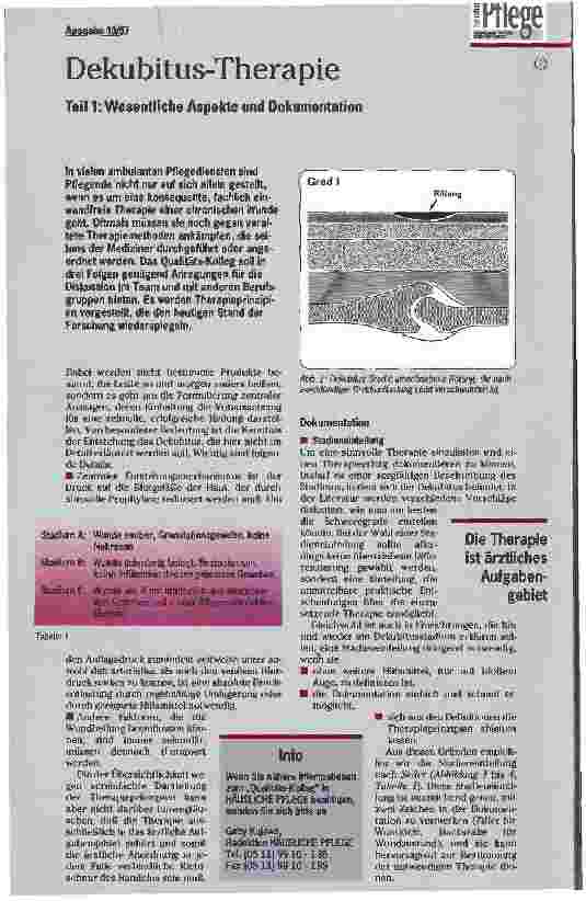 Vorschauseite 1: Dekubitus-Therapie Teil 1: Wesentliche Aspekte und Dokumentation