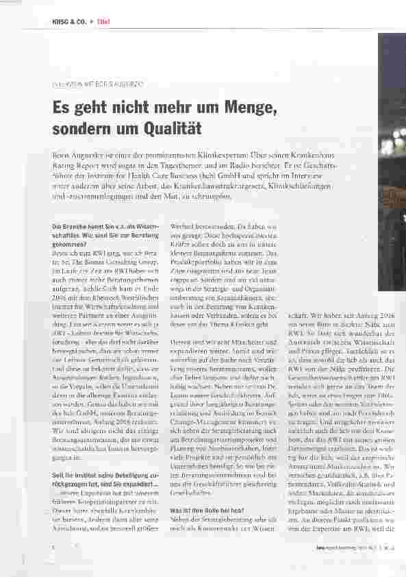 Vorschauseite 1: Es geht nicht mehr um Menge, sondern um Qualität