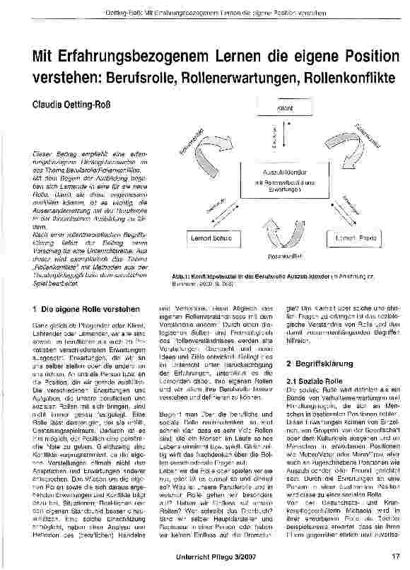 Vorschauseite 1: Mit Erfahrungsbezogenem Lernen die eigene Position verstehen: Berufsrolle, Rollenerwartungen, Rollenkonflikte