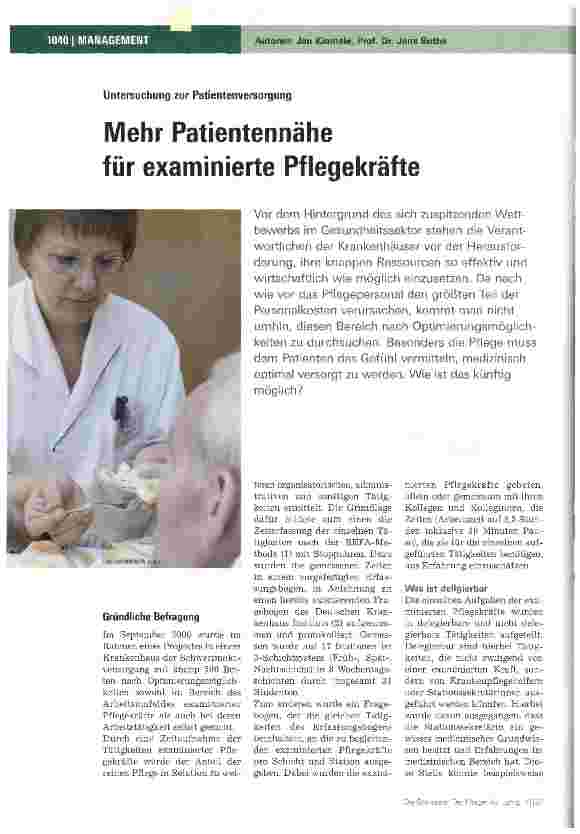 Vorschauseite 1: Mehr Patientennähefür examinierte Pflegekräfte