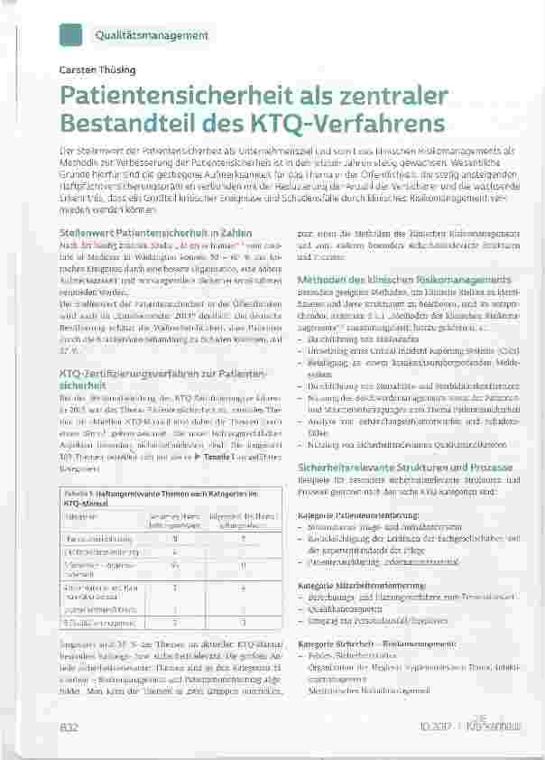 Vorschauseite 1: Patientensicherheit als zentraler Bestandteil des KTQ-Verfahrens
