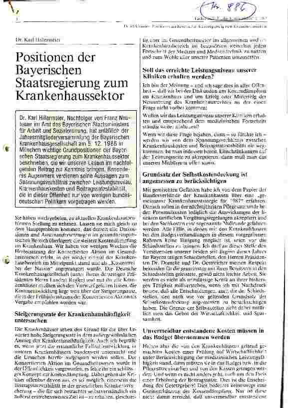 Vorschauseite 1: Position der Bayerischen Staatsregierung zum Krankenhaussektor