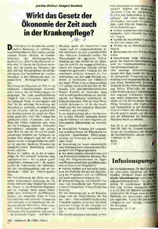 Vorschauseite 1: Wirkt das Gesetz der Ökonomie der Zeit auch in der Krankenpflege?