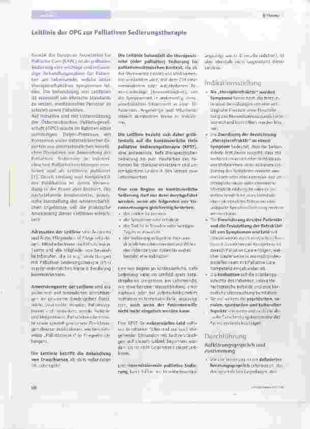Vorschauseite 1: Leitlinie der OPG zur Palliativen Sedierungstherapie