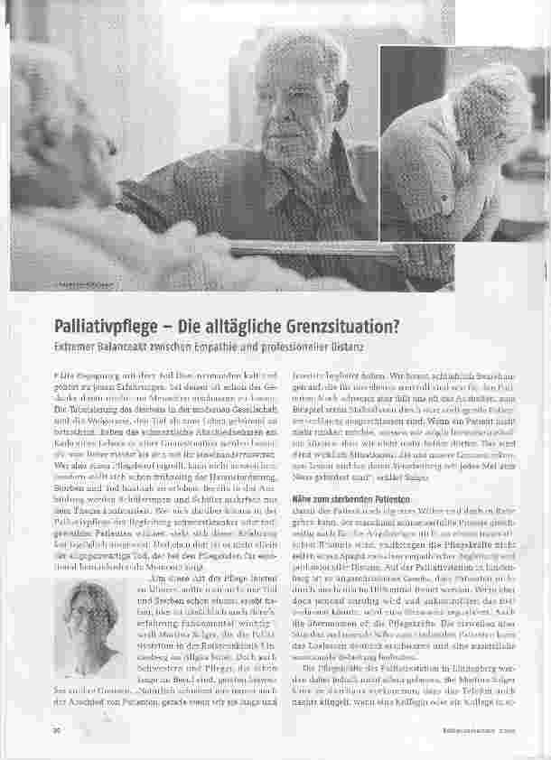 Vorschauseite 1: Palliativpflege Die alltägliche Grenzsituation? Extremer Balanceakt zwischen Empathie und professioneller Distanz