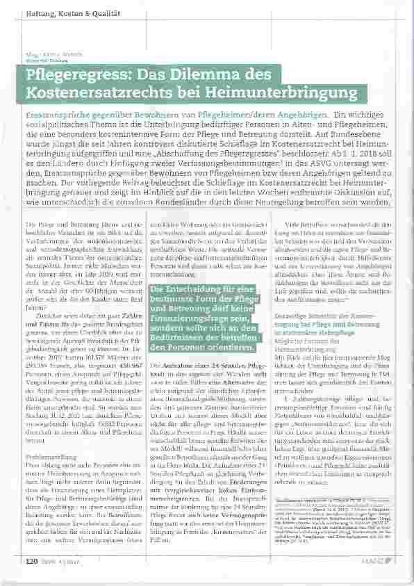 Vorschauseite 1: Pflegeregress: Das Dilemma des Kostenersatzrechts bei Heimunterbringung