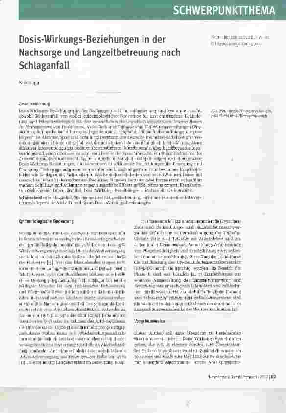 Vorschauseite 1: Dosis-Wirkungs-Beziehungen in der Nachsorge und Langzeitbetreuung nach Schlaganfall
