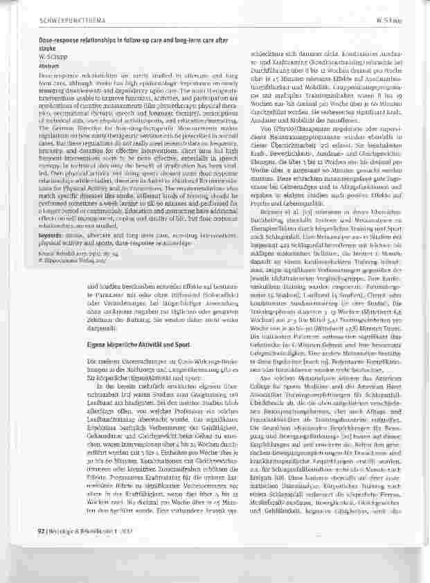 Vorschauseite 4: Dosis-Wirkungs-Beziehungen in der Nachsorge und Langzeitbetreuung nach Schlaganfall