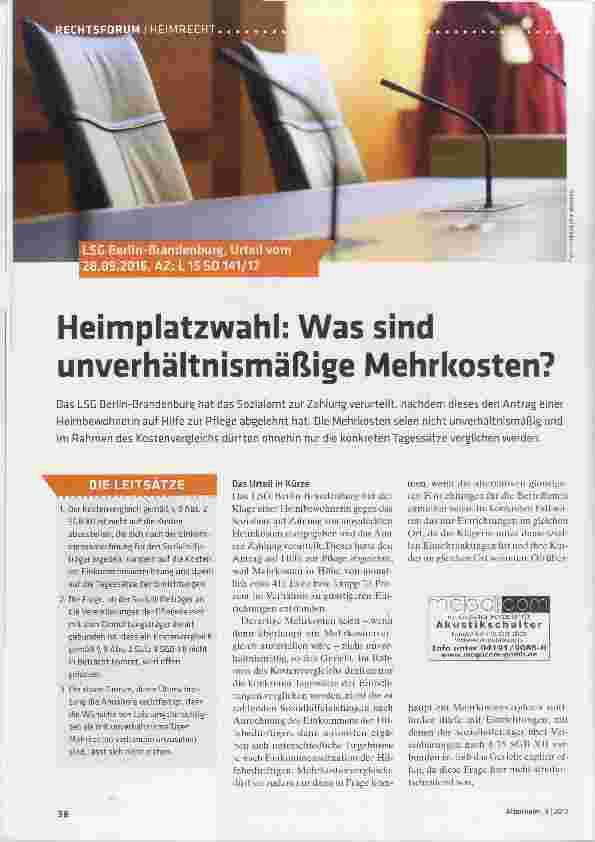 Vorschauseite 1: Heimplatzwahl: Was sind unverhältnismäßige Mehrkosten?