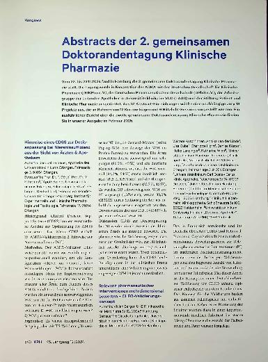 Vorschauseite 1: Abstracts der 2. gemeinsamen Doktorandentagung Klinische Pharmazie