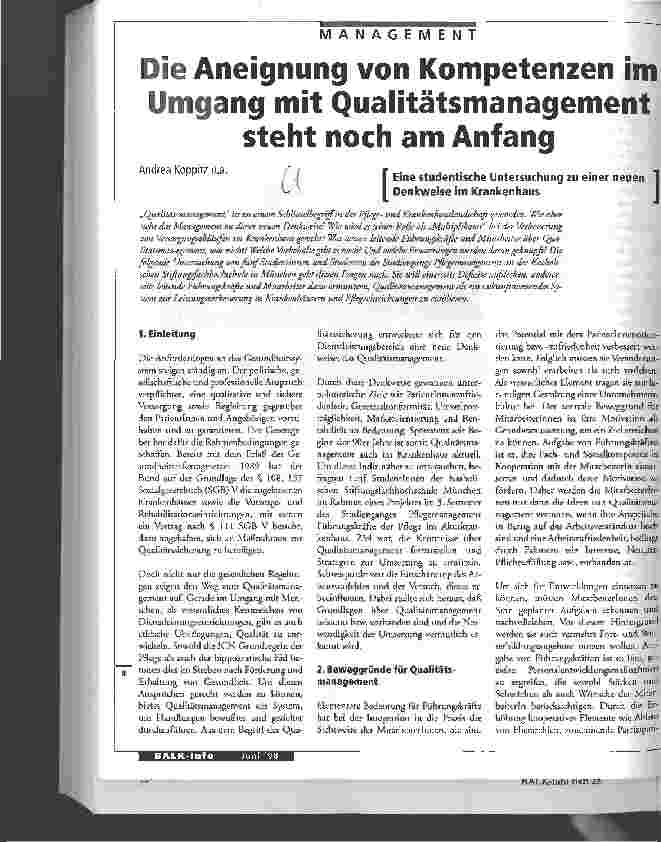 Vorschauseite 1: Die Aneignung von Kompetenzen im Umgang mit Qualitätsmanagement steht noch am Anfang