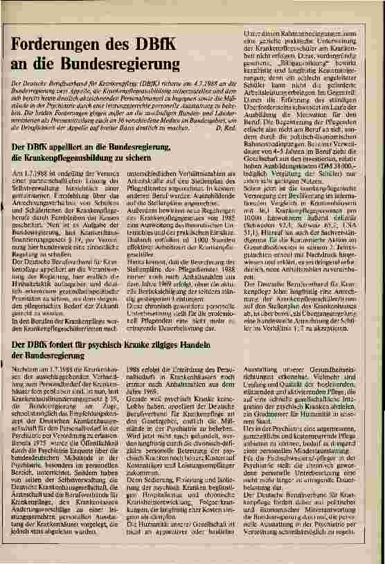Vorschauseite 1: Forderungen des DBfK an die Bundesregierung