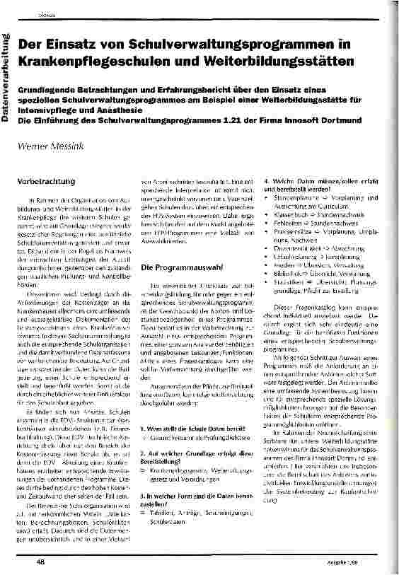 Vorschauseite 1: Der Einsatz von Schulverwaltungsprogrammen in Krankenpflegeschulen und Weierbildungsstätten