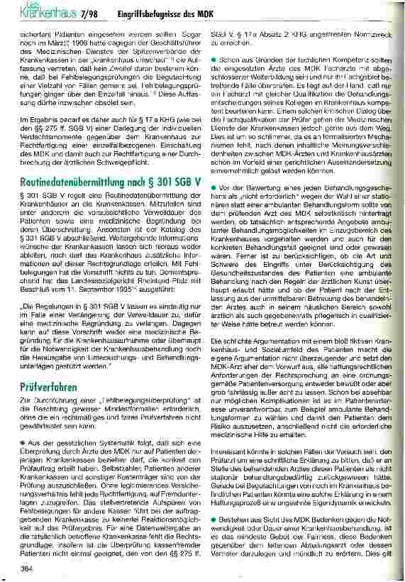 Vorschauseite 4: Reichweite und Grenzen der Eingriffsbefugnisse des Medizinischen Dienstes der Krankenkassen gemäß  275 ff. SGB V und  17a Absatz 2 KHG