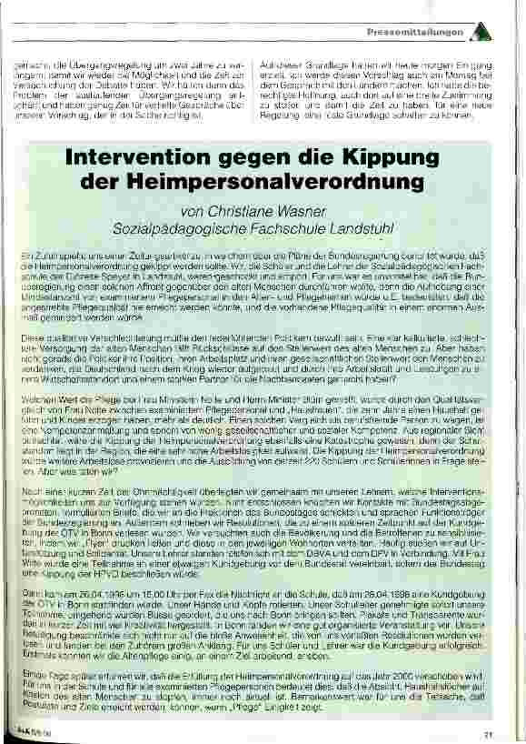 Vorschauseite 2: Vorstellung der Bundesregierung zur Rücknahme der 4.Verordnung über die personellen Anforderungen für Heime (Heimpersonalverordnung)