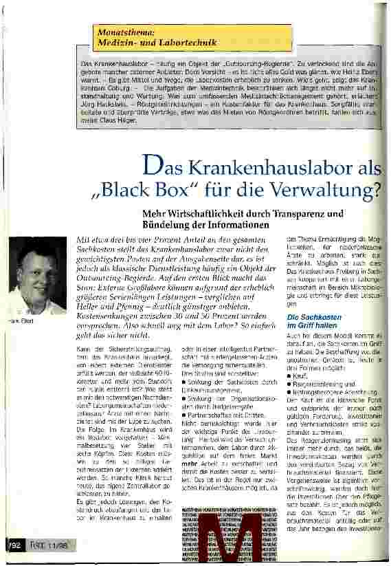 Vorschauseite 1: Das Krankenhauslabor als black-box für die Verwaltung? Mehr Wirtschaftlichkeit durch Transparenz und Bündelung der Information