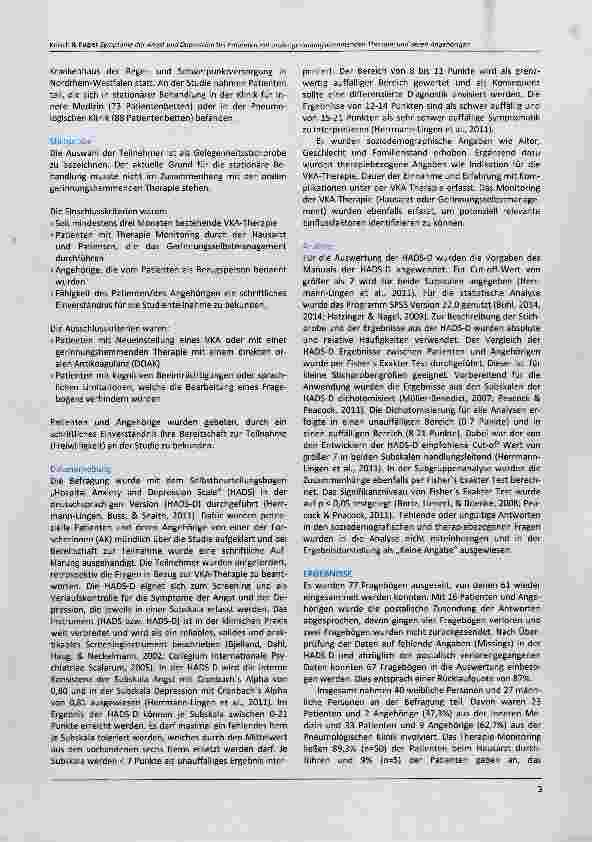 Vorschauseite 3: Symptome der Angst und Depression bei Patienten mit oraler gerinnungshemmender Therapie und deren Angehörigen