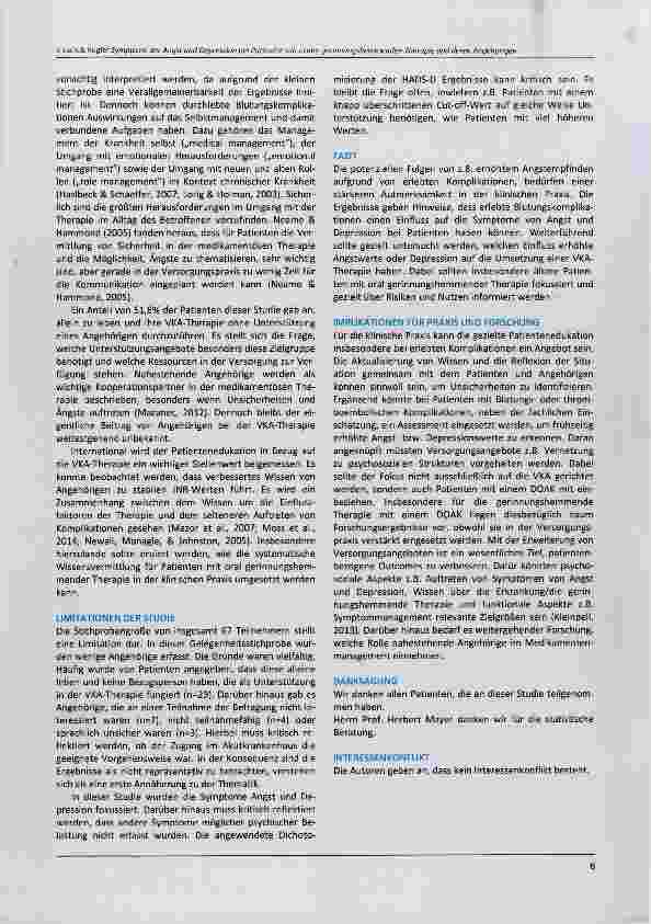 Vorschauseite 6: Symptome der Angst und Depression bei Patienten mit oraler gerinnungshemmender Therapie und deren Angehörigen