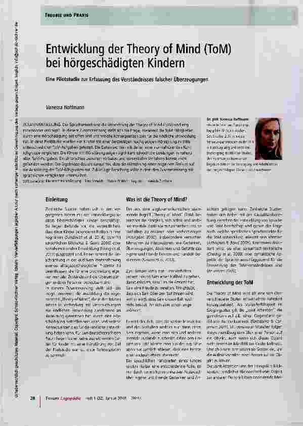 Vorschauseite 1: Entwicklung der Theory of Mind (ToM) bei hörgeschädigten Kindern