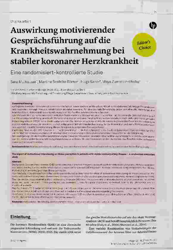 Vorschauseite 1: Auswirkung motivierender Gesprächsführung auf die Krankheitswahrnehmung bei stabiler koronarer Herzkrankheit