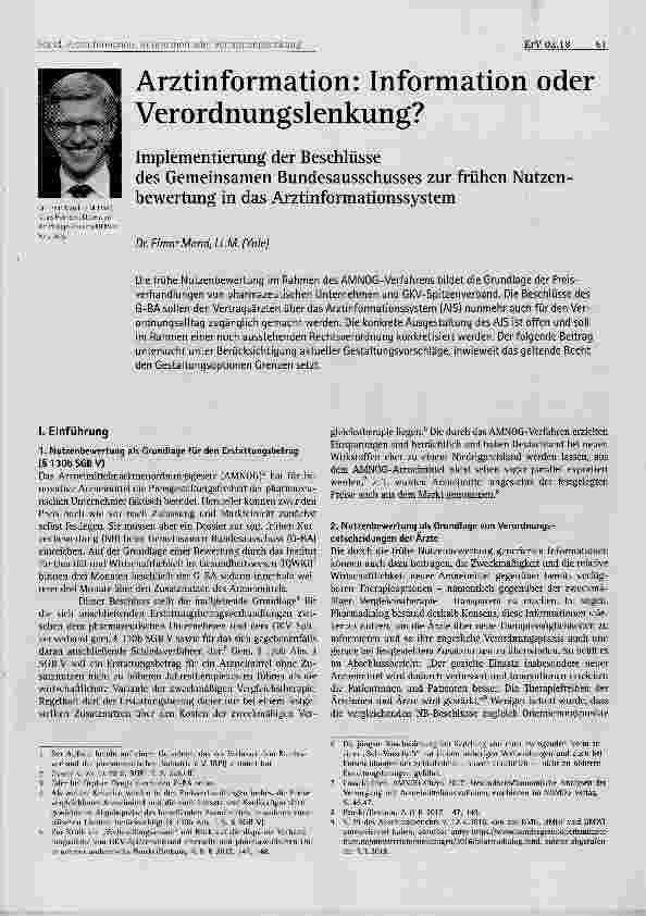 Vorschauseite 1: Arztinformation: Information oder Verordnungslenkung?