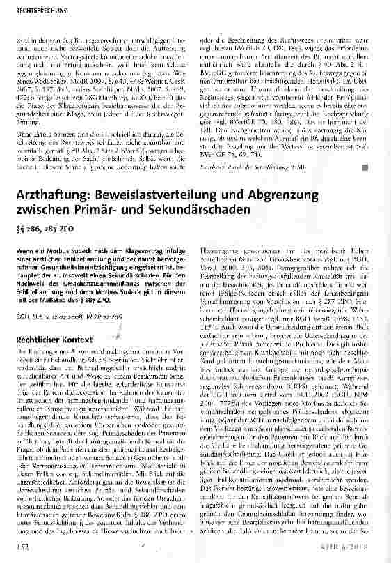 Vorschauseite 1: Arzthaftung: Beweislastverteilung und Abgrenzung zwischen Primärund Sekundärschaden