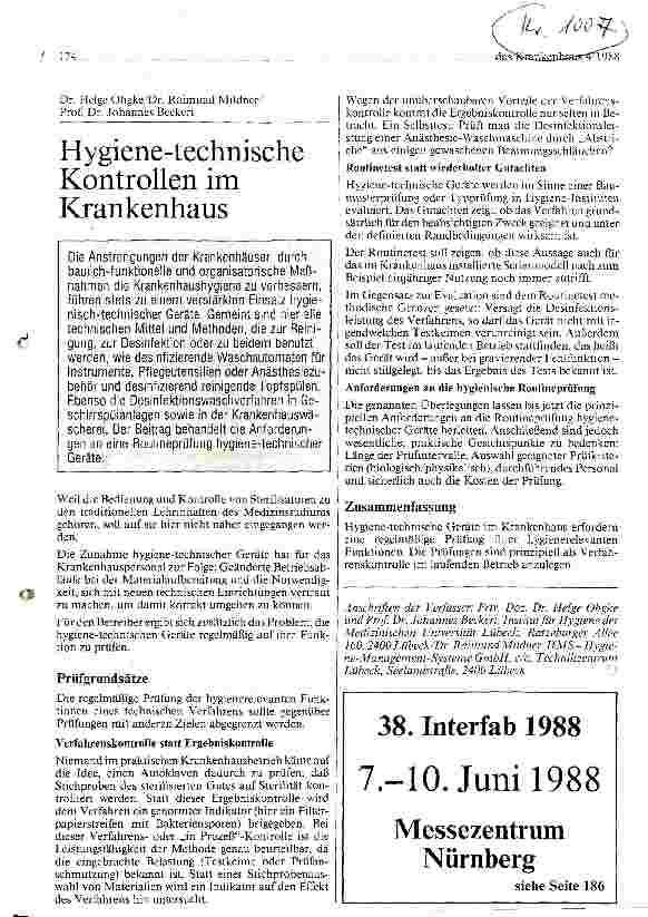 Vorschauseite 1: Hygiene-technische Kontrollen im Kankenhaus