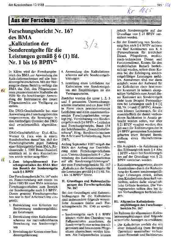 Vorschauseite 1: Forschungsbericht Nr.167 des BMA Kalkulation der Sonderentgelte für die Leistungen gemäß $6 (1) lfd. Nr.1 bis 16 BPflV