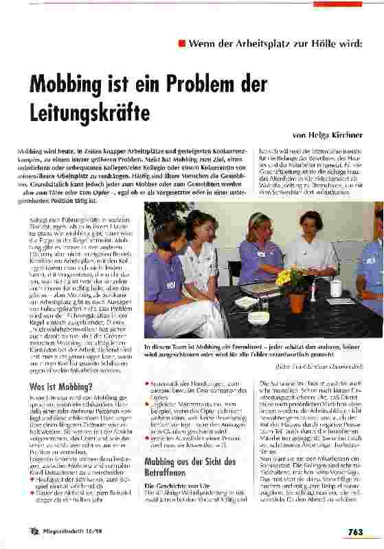 Vorschauseite 1: Mobbing ist ein Problem der Leitungskräfte Wenn der Arbeitsplatz zur Hölle wird