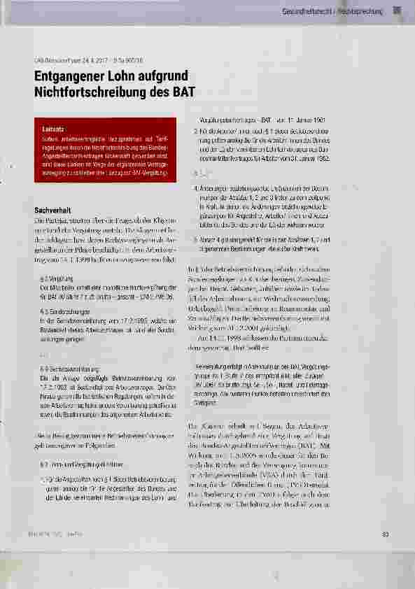 Vorschauseite 1: Entgangener Lohn aufgrund Nichtfortschreibung des BAT
