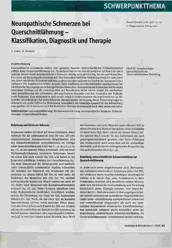 Vorschauseite 1: Neuropathische Schmerzen bei Querschnittlähmung - Klassifikation, Diagnostik und Therapie