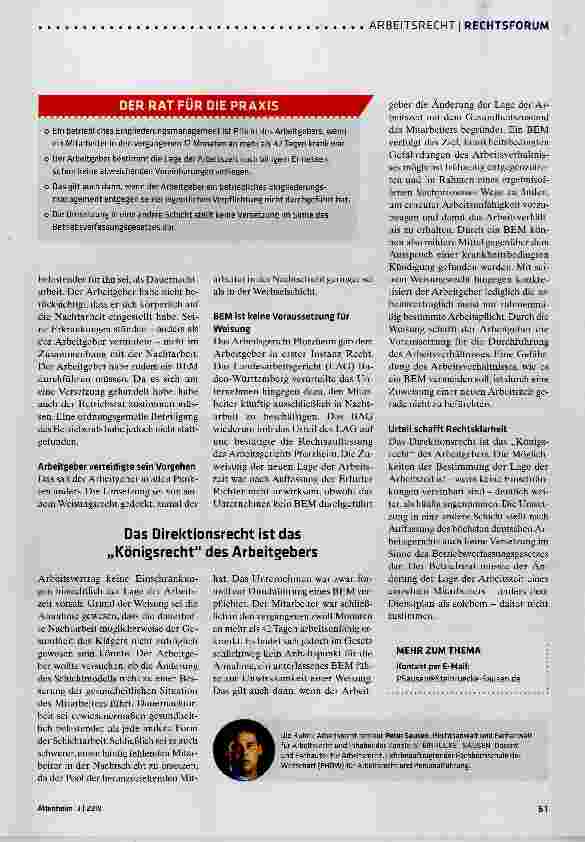 Vorschauseite 2: Darf der Arbeitgeber die Arbeitszeit häufig kranker Mitarbeiter ändern?