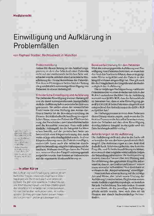 Vorschauseite 1: Einwilligung und Aufklärung in Problemfällen
