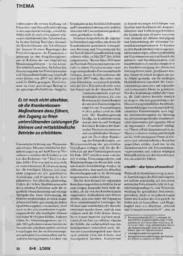 Vorschauseite 2: Prävention und Gesundheitsförderung zwischen Erneuerung und Konsolidierung