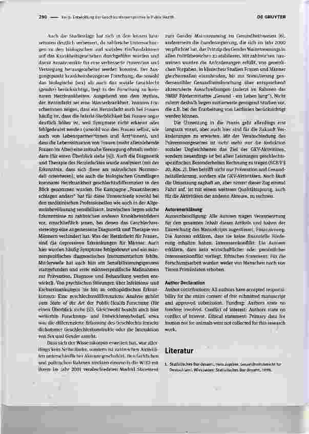 Vorschauseite 2: Entwicklung der Geschlechterperspektive in Public HealthGender perspectives in Public Health