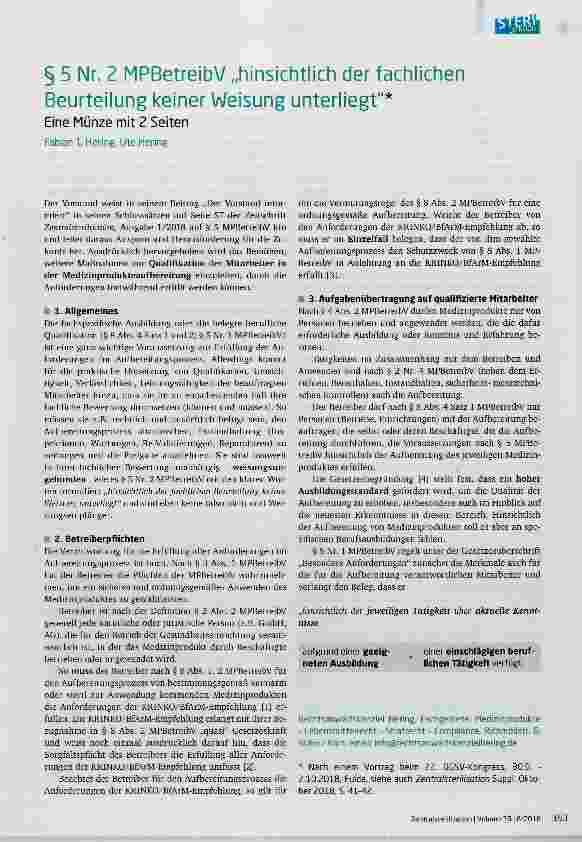 Vorschauseite 1: § 5 Nr. Z MPBetreibV „hinsichtlich der fachlichen Beurteilung keiner Weisung unterliegt