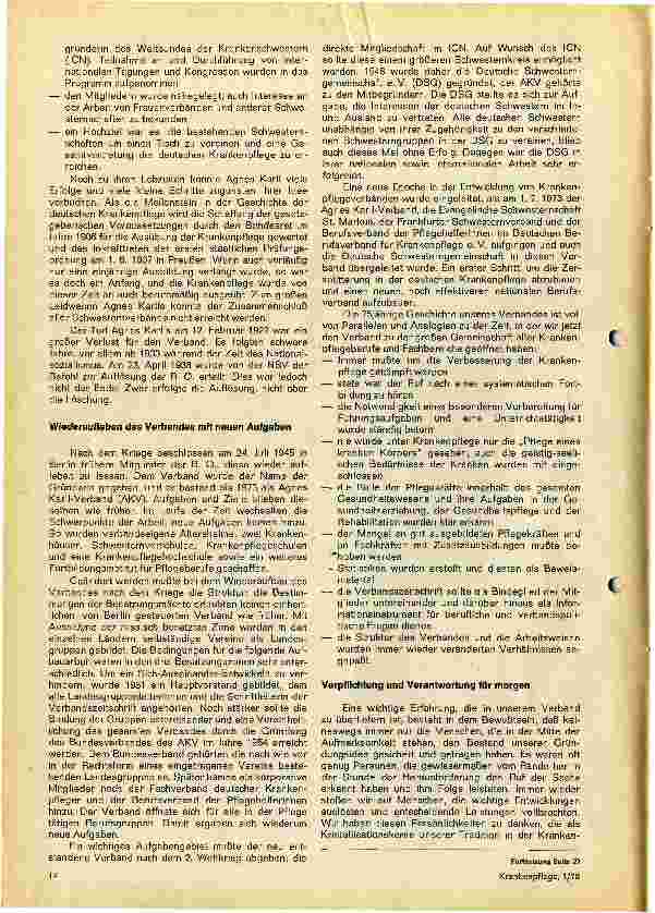 Vorschauseite 2: Gründung und Entwicklung der Berufsorganisation der Krankenpflegerinnen Deutschlands - 11. Januar 1903