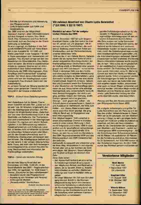 Vorschauseite 1: Wir nehem Abschied von Oberin Lydia Sonnenhol 02.09.1900 bis 22.12.1987