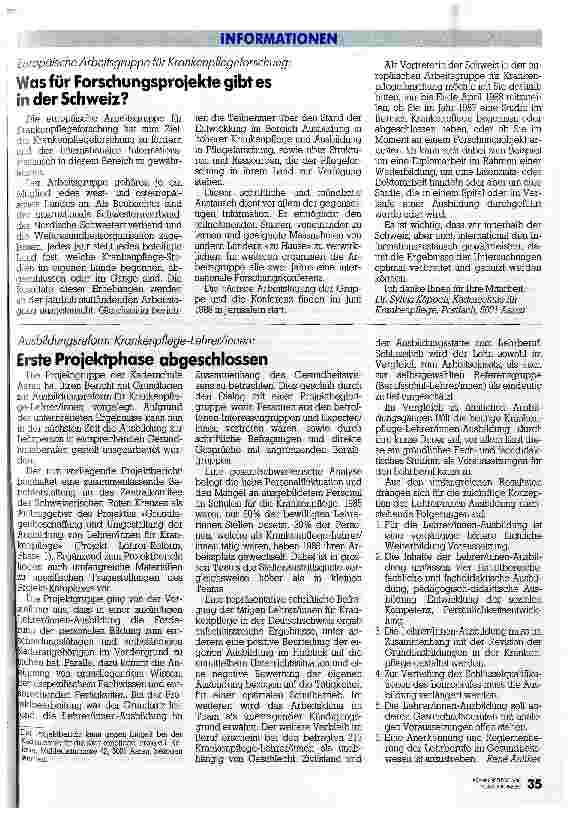 Vorschauseite 1: Was für Forschungsprojekte gibt es in der Schweiz? Europäische Arbeitsgruppe für Krankenpflegeforschung