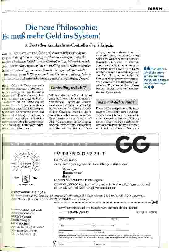 Vorschauseite 1: Die neue Philosophie: Es muß mehr Geld ins System! 5. Deutscher Krankenhaus-Controller-Tag in Leipzig