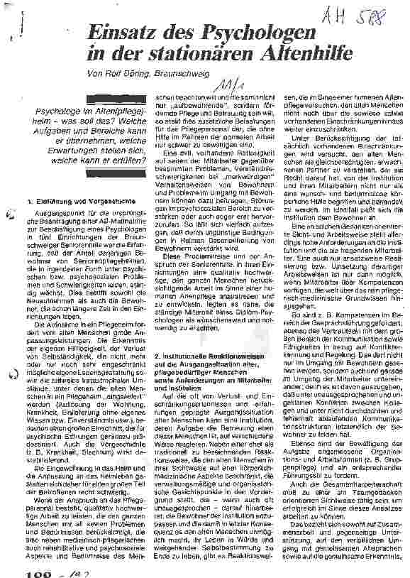 Vorschauseite 1: Einsatz des Psychologen in der stationären Altenhilfe