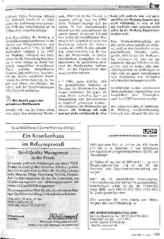 Vorschauseite 5: Heilmittelwerbegesetz und Gesetz gegen den unlauteren Wettbewerb Rechtliche Grenzen des Krankenhaus-Marketing
